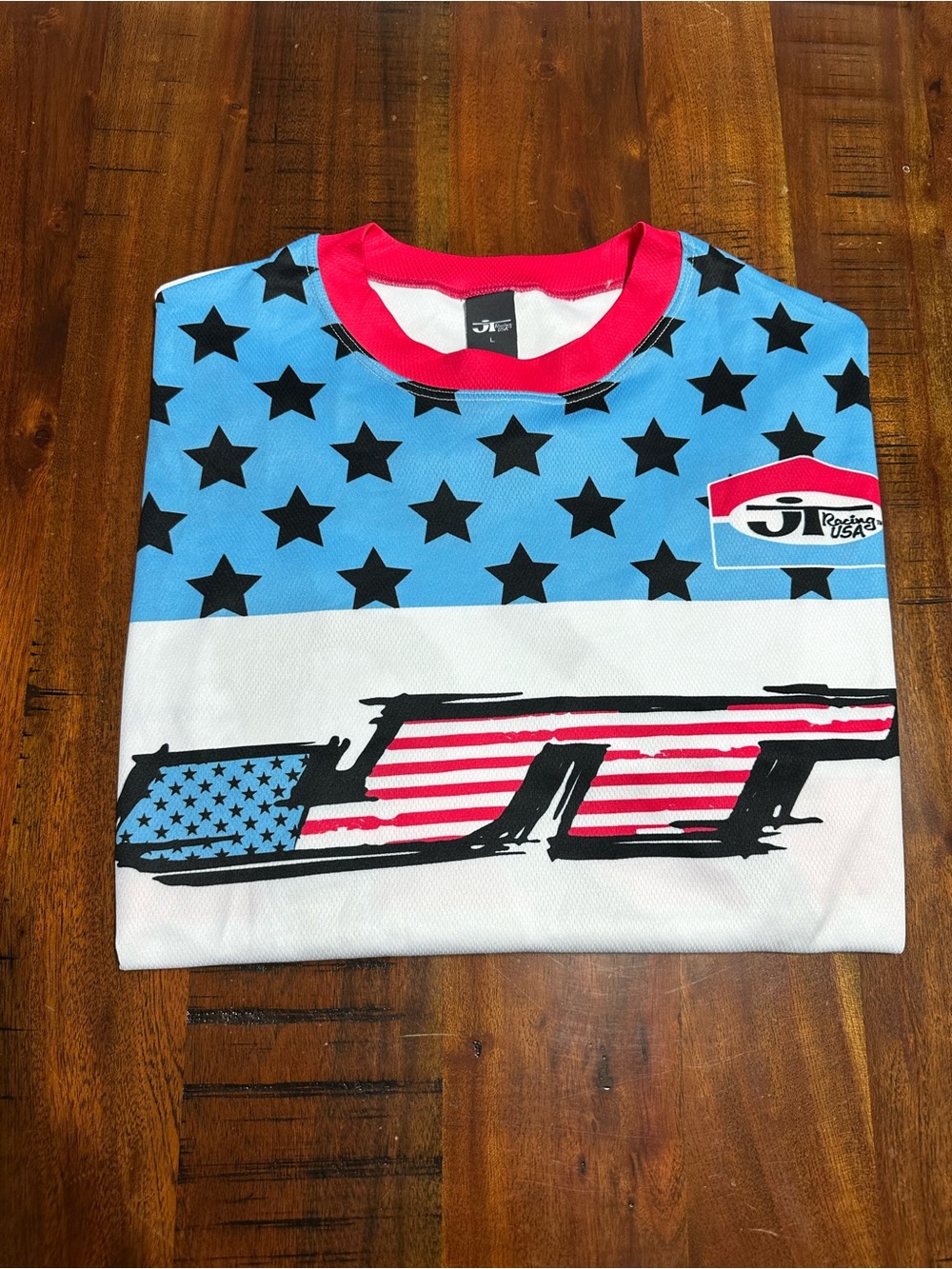 JT Racing Stars & Stripes Short Sleeve Jersey - Blue/Hot Pink